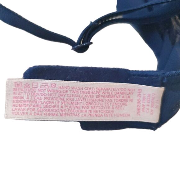 Victoria Secret Demi Padded Bra 34B ID# 36007072 Navy Pink Lace Bows Push Up - Picture 11 of 11